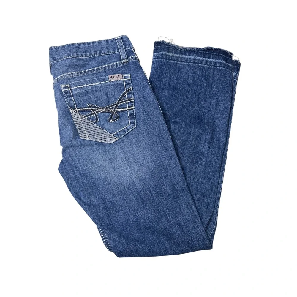 Cruel Denim Abby Straight Leg Jeans Medium Wash Western Embroidered Pockets 29/7 - Picture 2 of 3